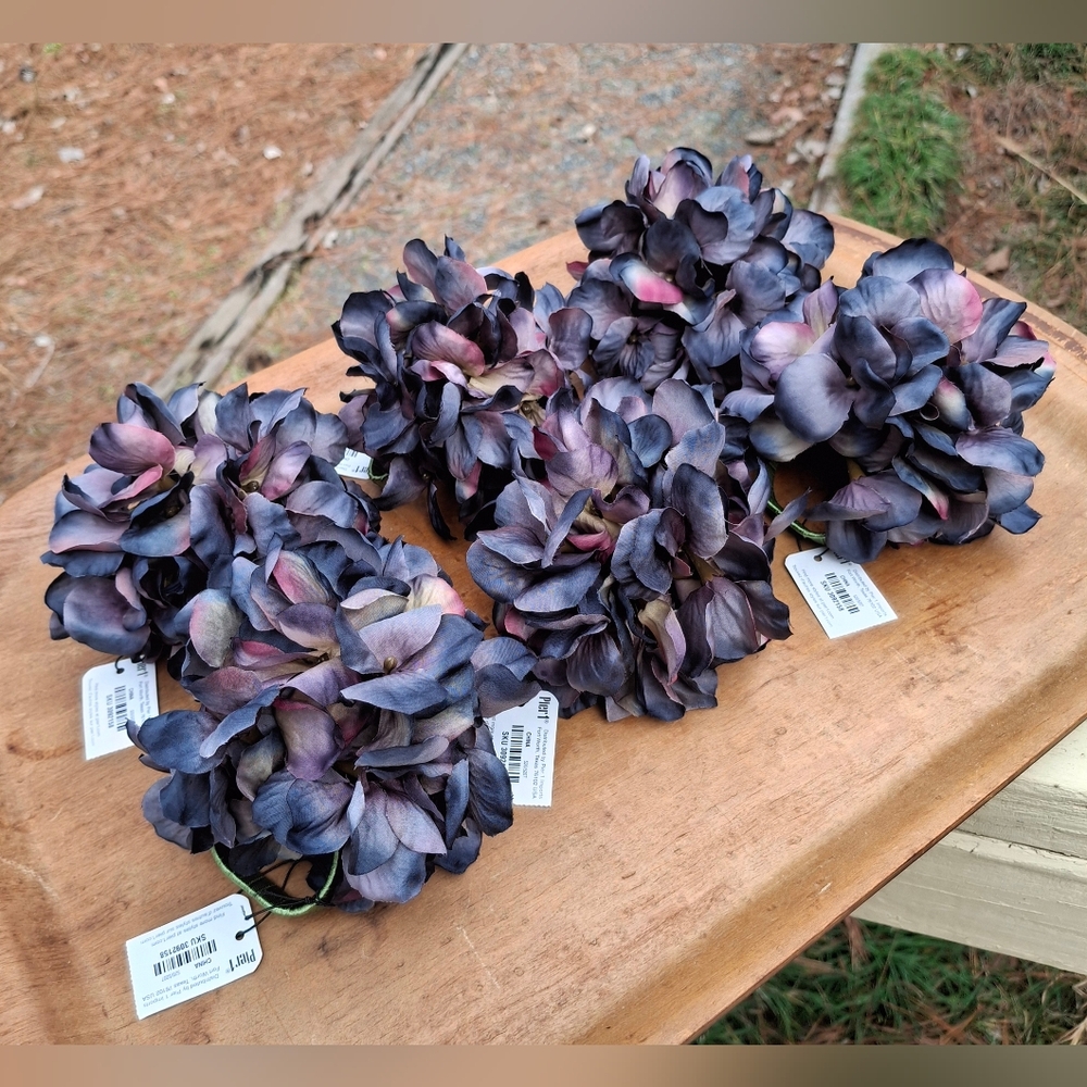 New Vintage Set Of 6 Pier 1 Pink Dark Purple Artificial Hydrangea Napkin Rings